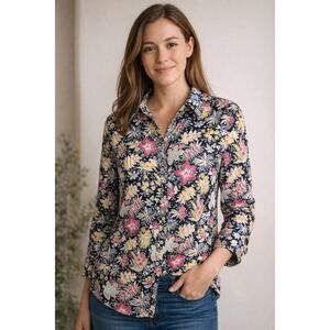 Talbots Floral Cotton Button Down Shirt L Cottagecore Business Casual Classic